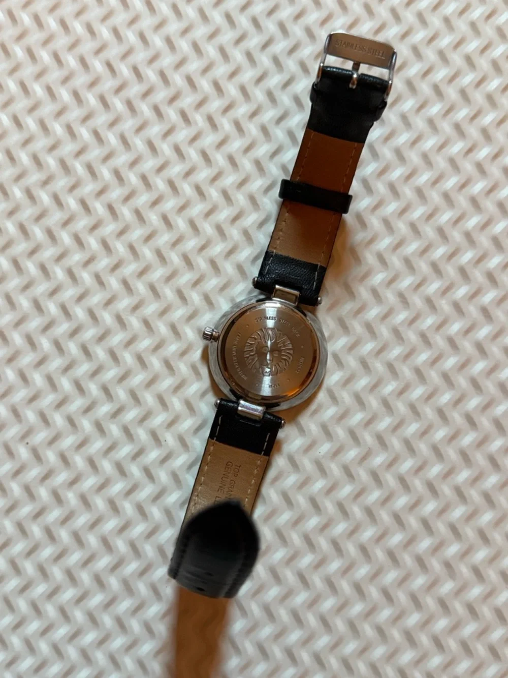 Anne Klein Black Leather‎ Strap Watch with Gold Accents
